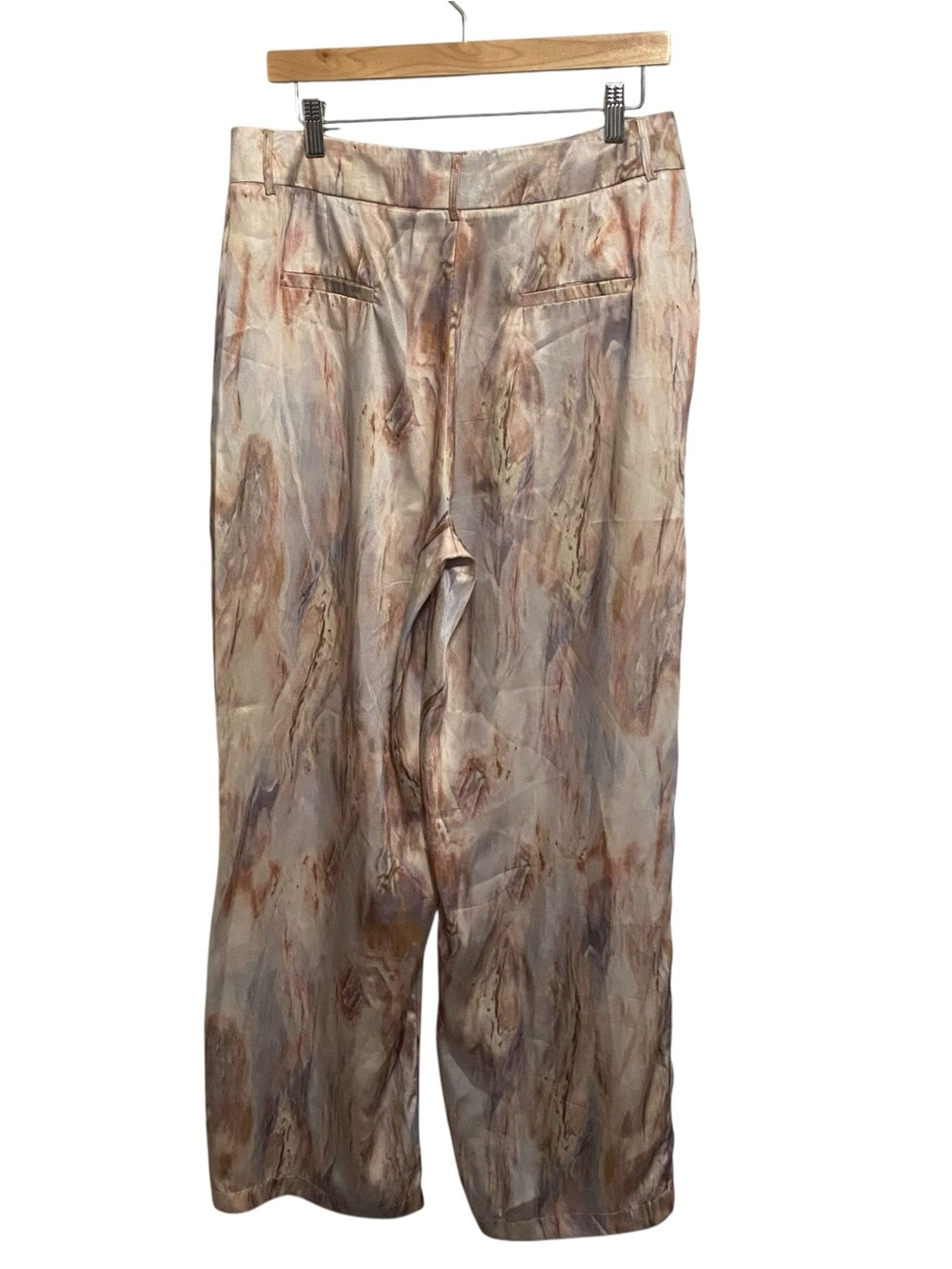 Micas High Rise Wide Leg Loose Fit Marble Watercolor Satin Pants Size Large - Picture 5 of 7